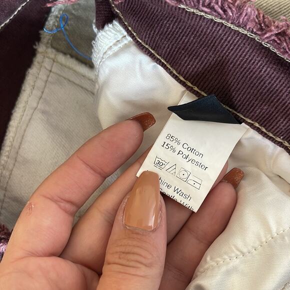 SHEIN Patchwork Burgundy White Tan Denim Distressed Hem Pants Size Medium - Picture 5 of 8